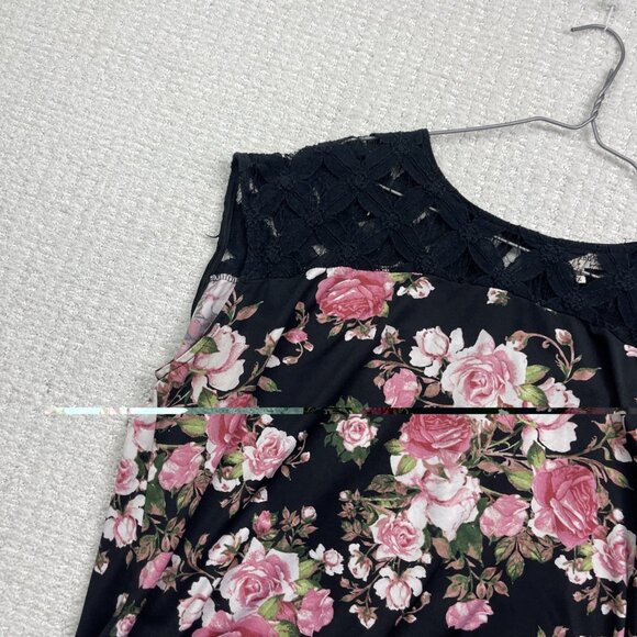 Faith and Joy Los Angeles Women's 3X Floral Roses AOP Lace Yoke Knit Top Blouse - Picture 2 of 11